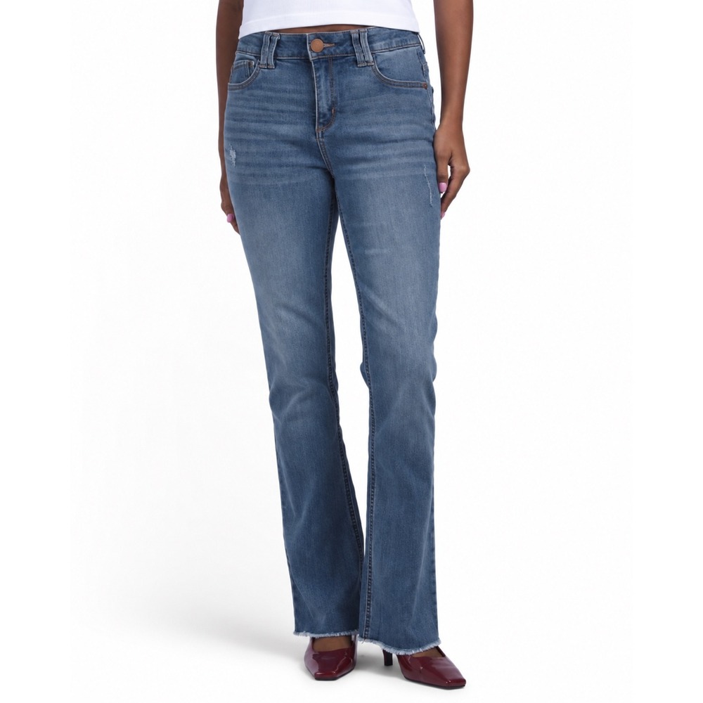 Democracy Womens Ab Technology Bootcut Jeans Medium Wash Raw Hem Size 14